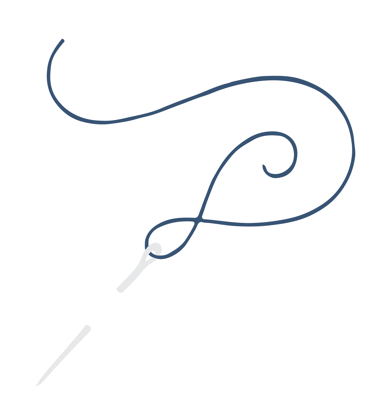 Illustration of a thread with a needle, showing the thread being pulled through the fabric by the needle's eye.
