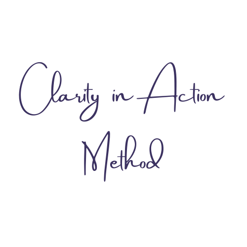 Text reading 'Clarity in Action Method' in purple cursive font on a black background.