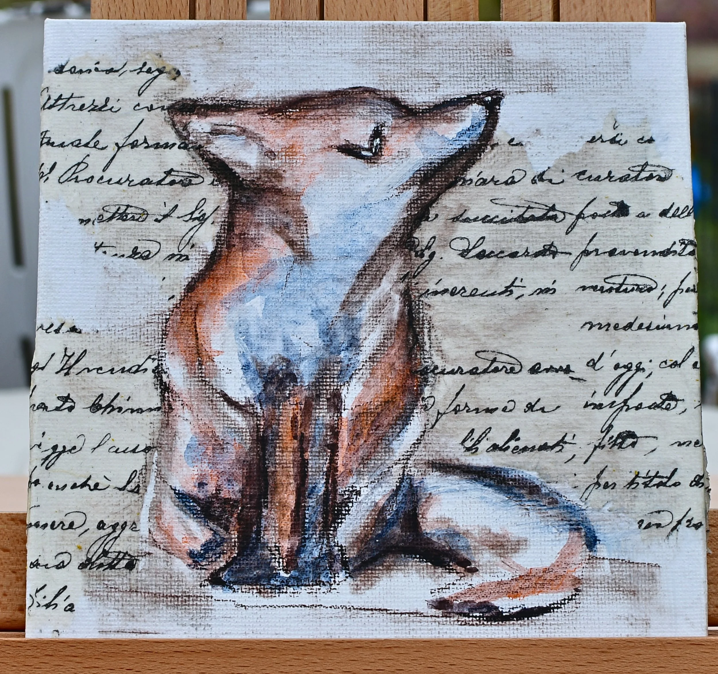 Mixed media fox portrait from the WITHIN- Pocket series by August in Éire.