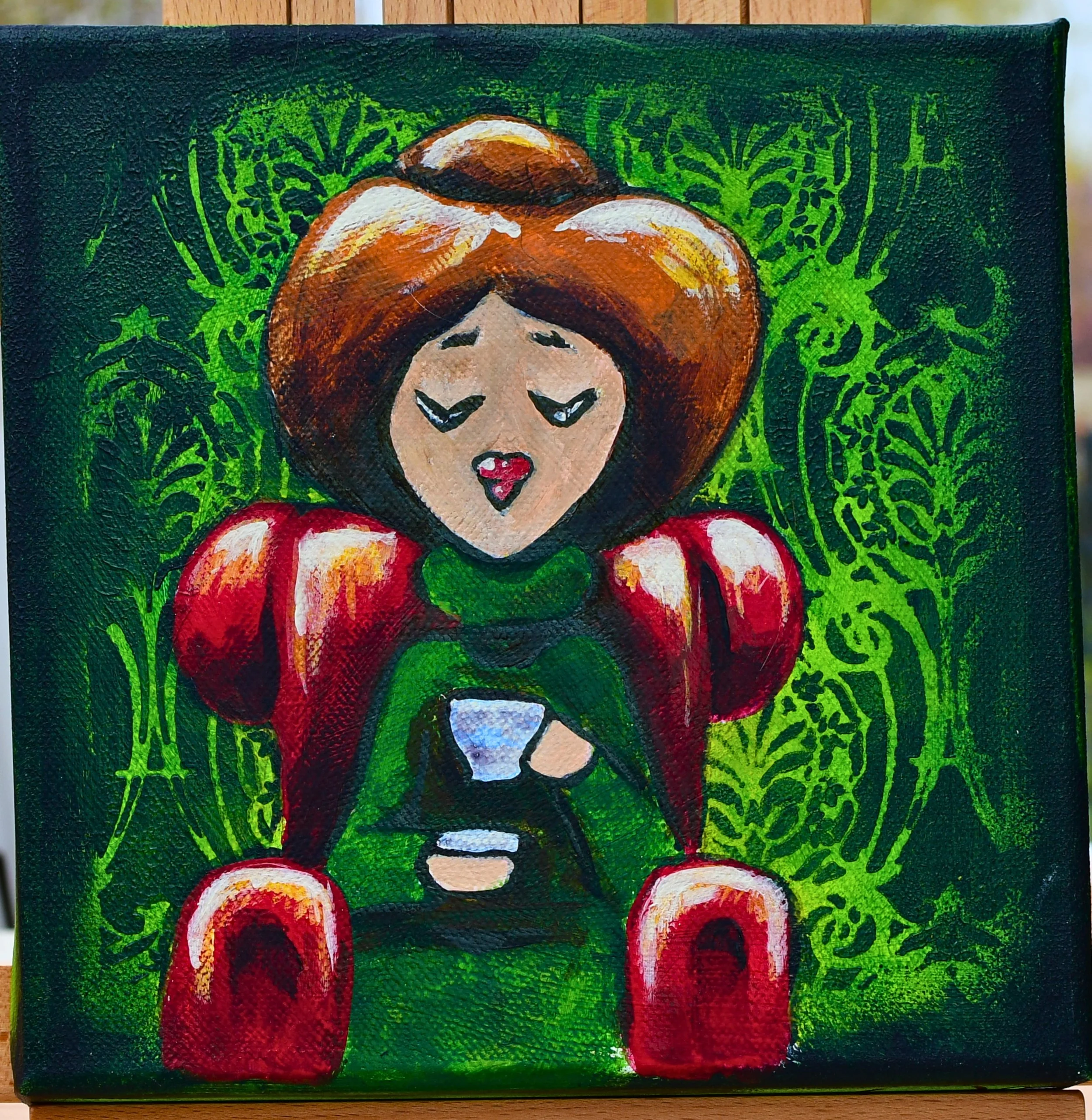 English Lady from the WITHIN Café series by August in Éire. A acrylic portrait inspired by quiet reflection, character, and café culture.