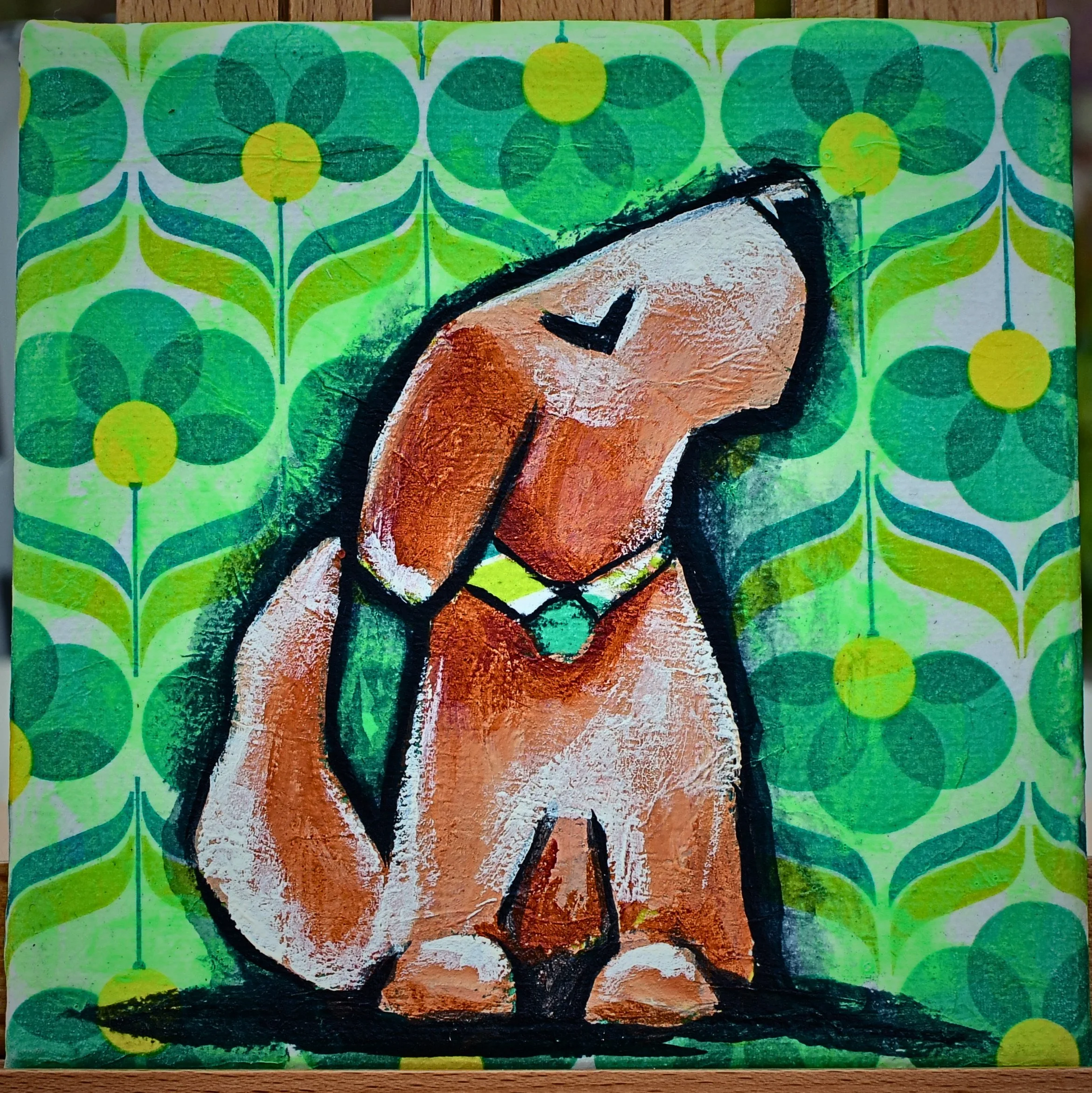 Mixed media dog portrait from the WITHIN- Pocket series by August in Éire.