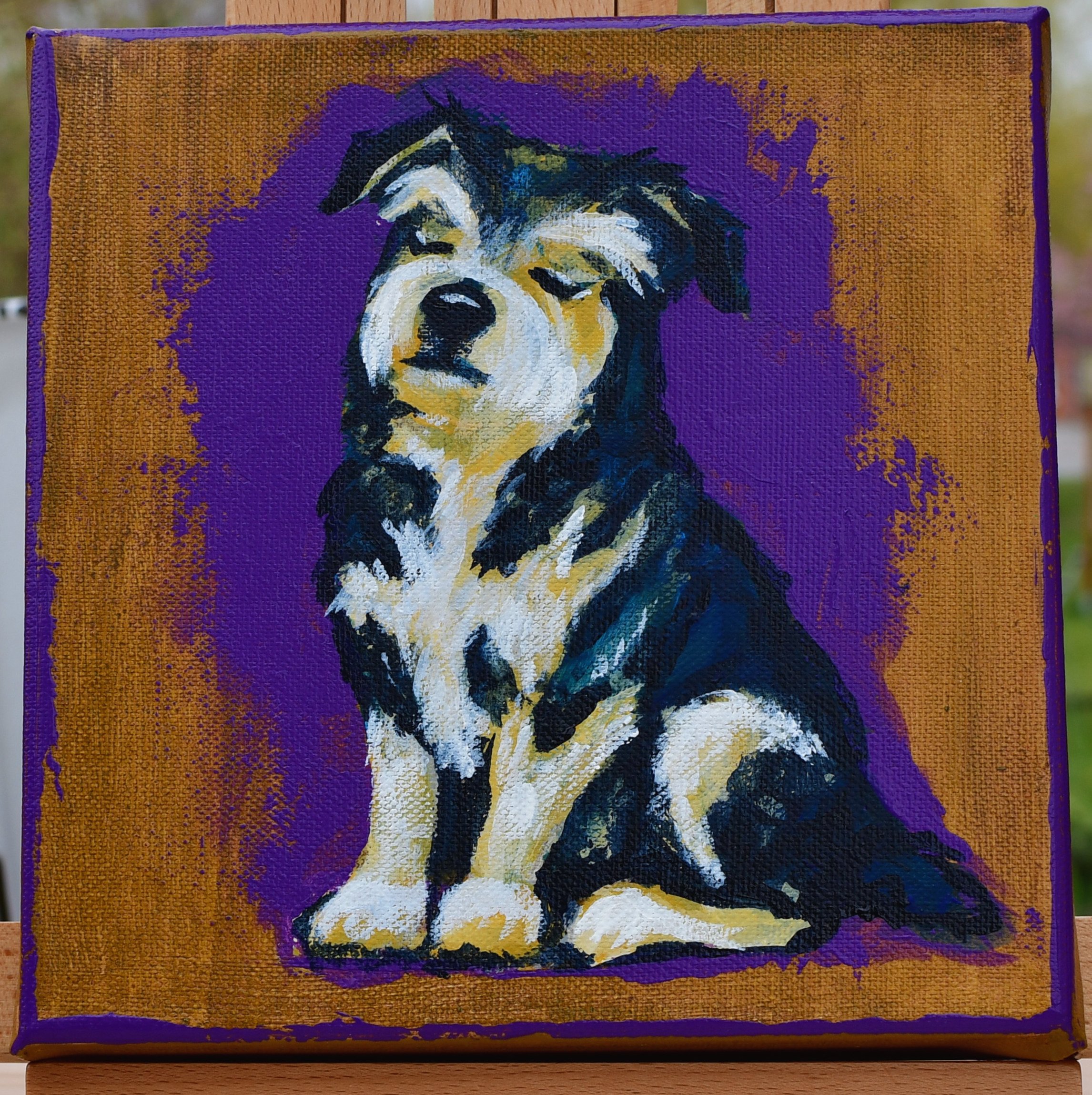 Mixed Breed from the WITHIN – The Pack series by August in Éire. An acrylic portrait celebrating individuality, resilience, and companionship.