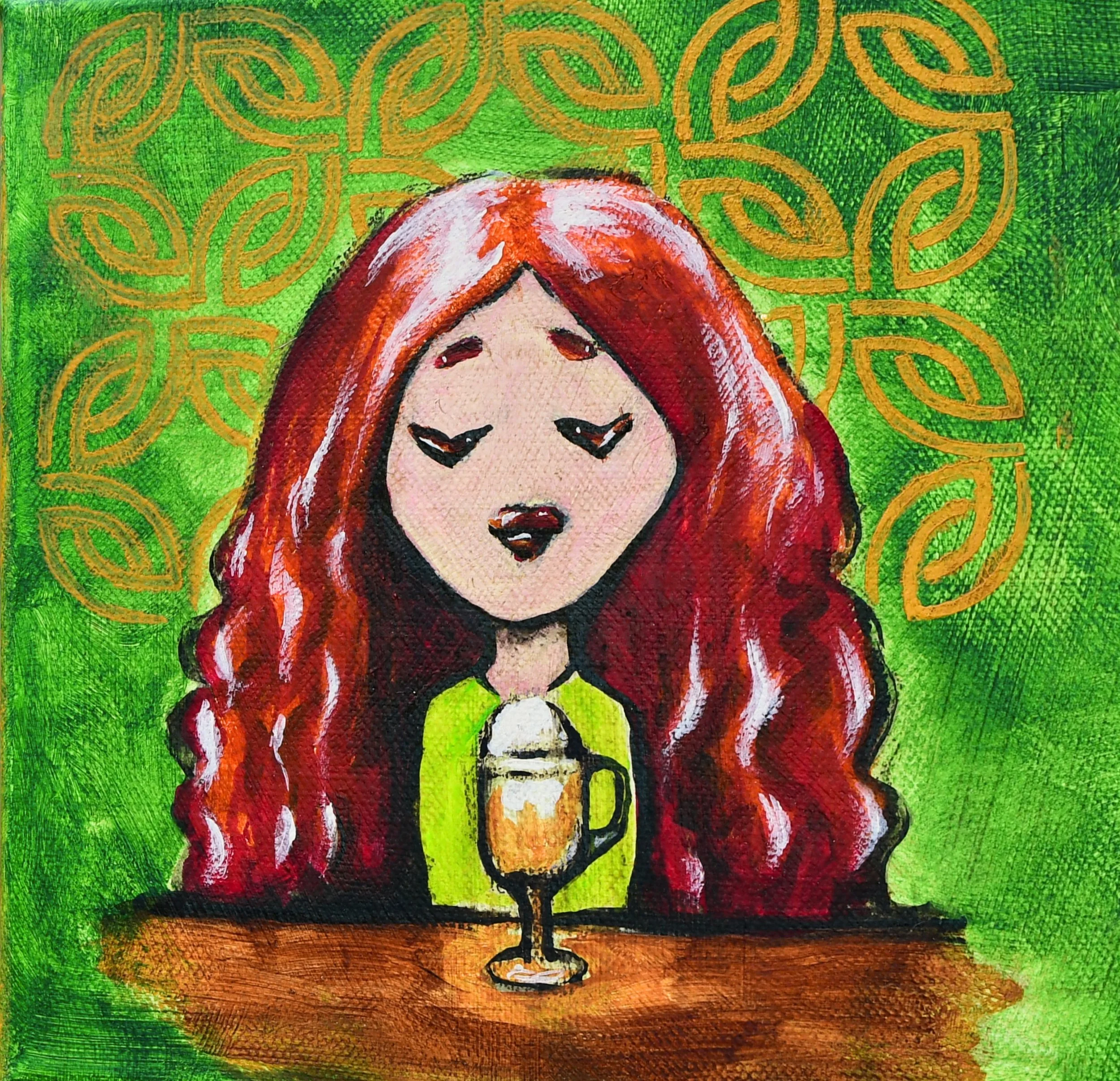 Irish Coffee from the WITHIN Café series by August in Éire. A acrylic portrait inspired by warmth, storytelling, and Irish café culture.