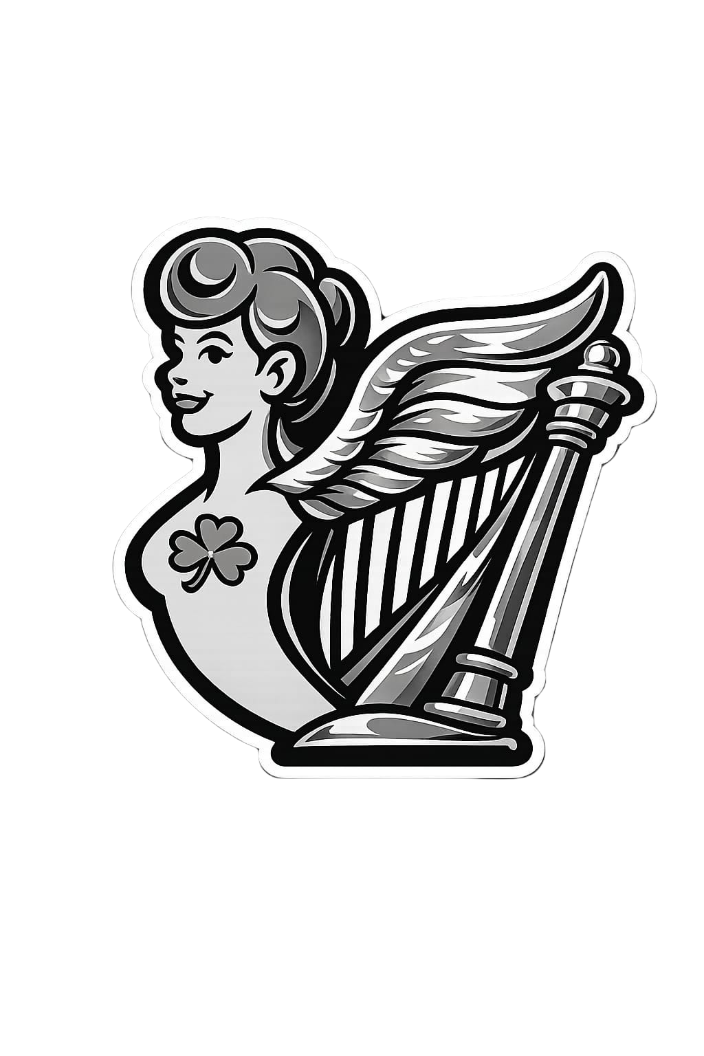 Harp girl symbol accompanying the English sections of the August in Éire website.