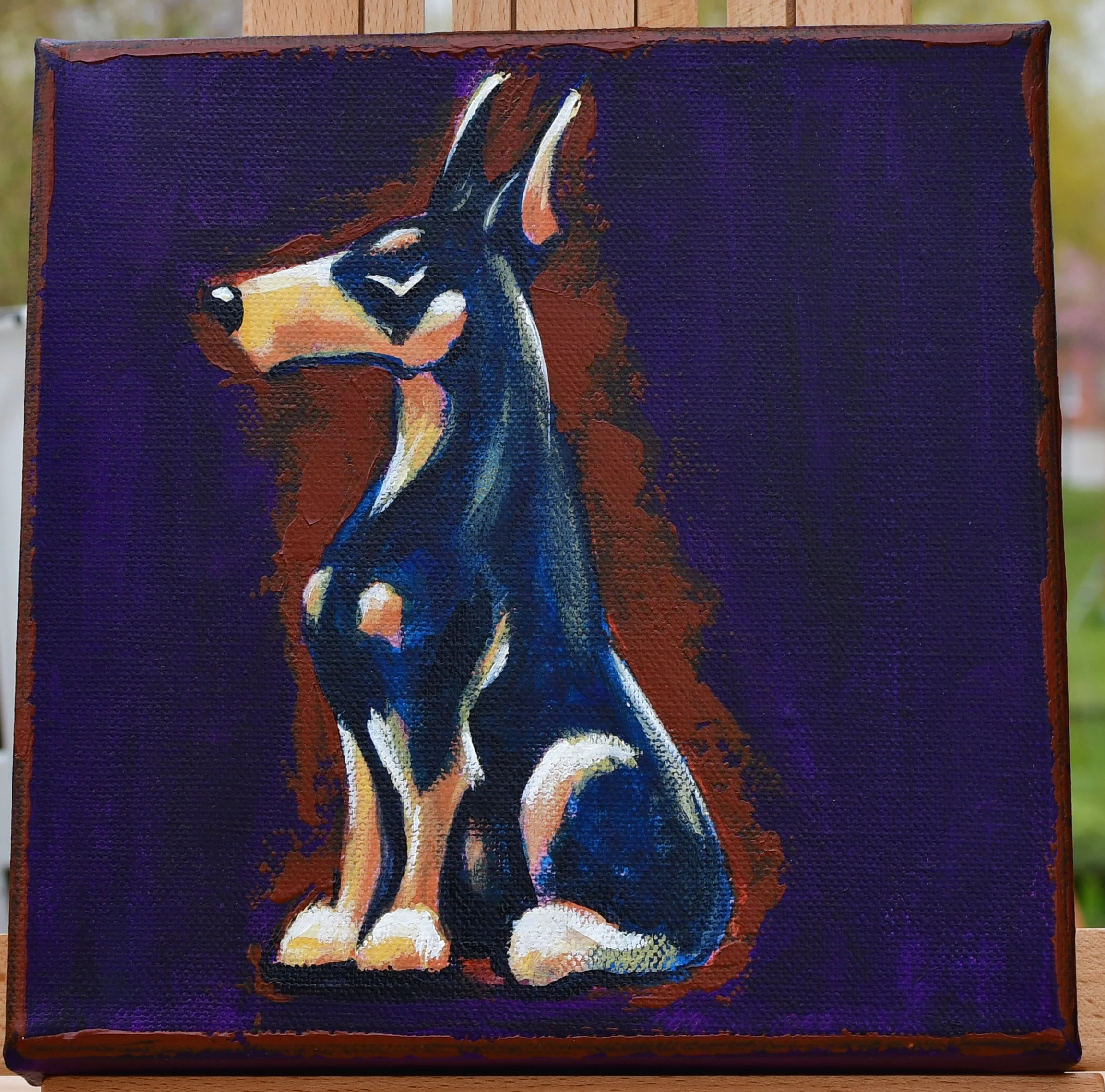 Doberman from the WITHIN – The Pack series by August in Éire. An acrylic portrait inspired by intelligence, loyalty, and presence.