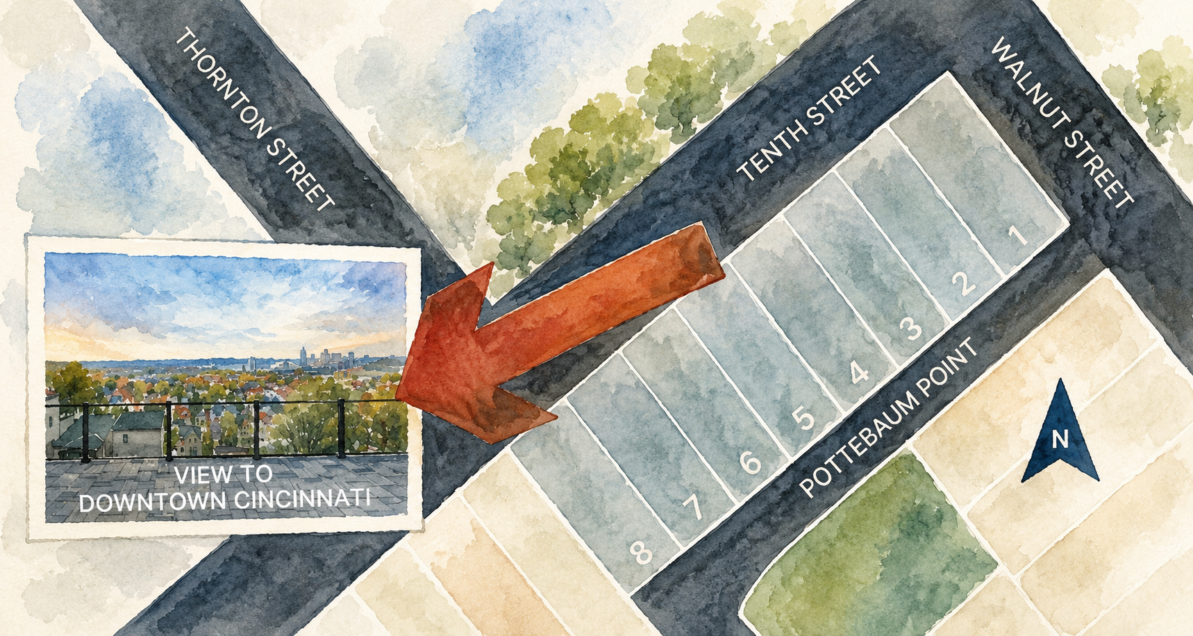 Illustration of Pottebaum Point view to downtown Cincinnati