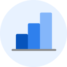Blue bar chart with three bars of varying heights on a gray background
