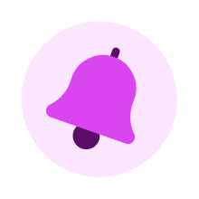 Purple bell icon on a light purple circular background.