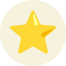 Yellow star icon with five points on a beige circular background