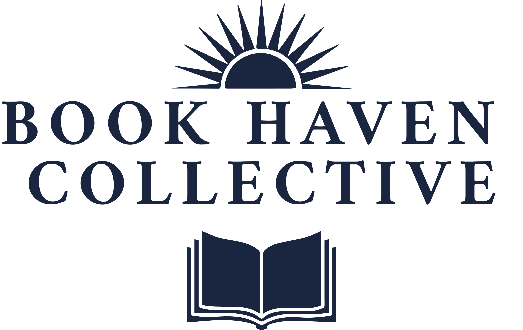 Logo of Book Haven Collective featuring an open book with a rising sun above it.