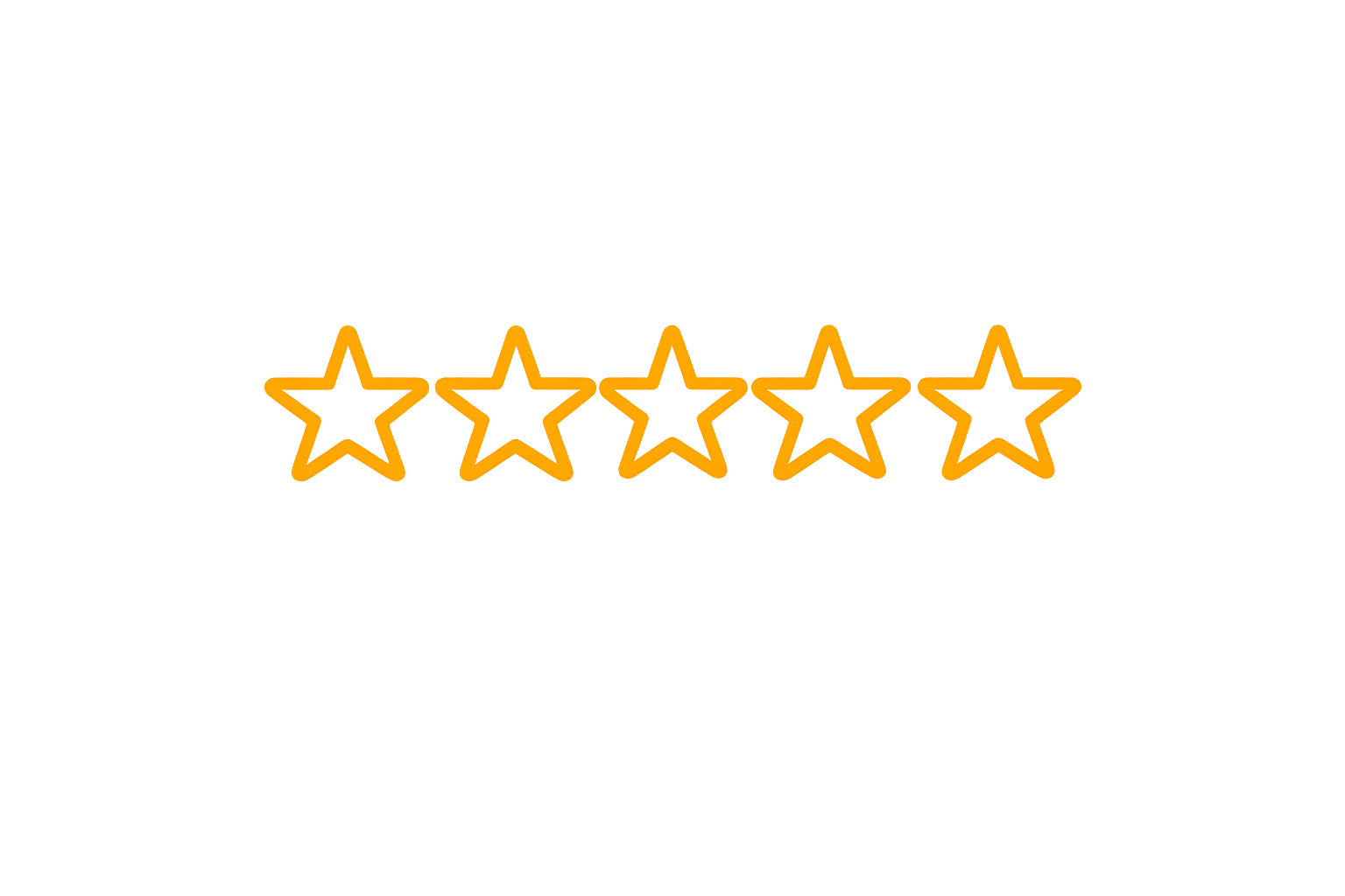 Five glowing orange stars aligned horizontally on a gray background.
