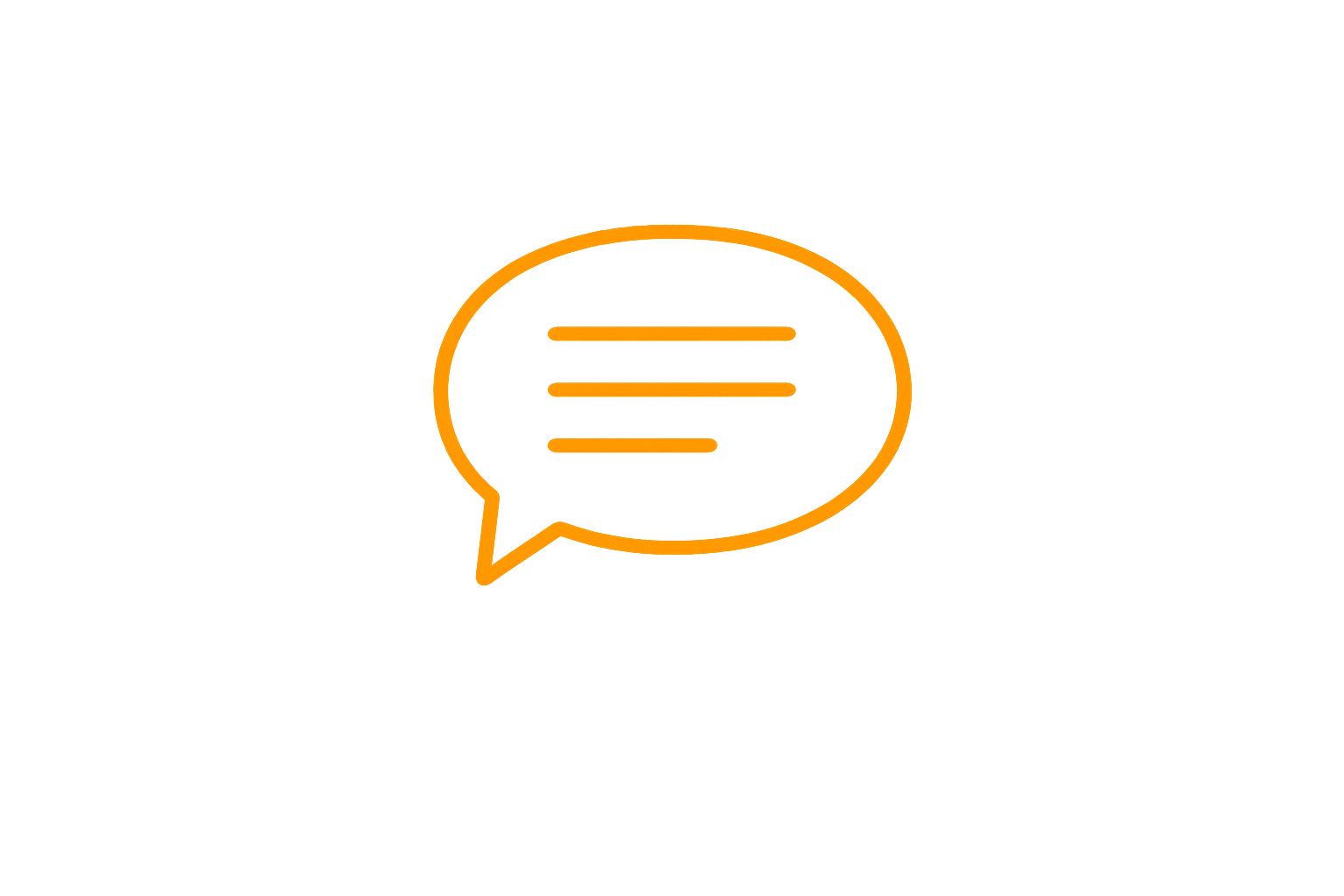 A stylized orange speech bubble icon on a black background.