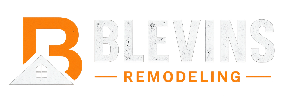 Logo for Blevins Remodeling featuring a stylized letter B, a house roof icon, and the company name in bold letters.