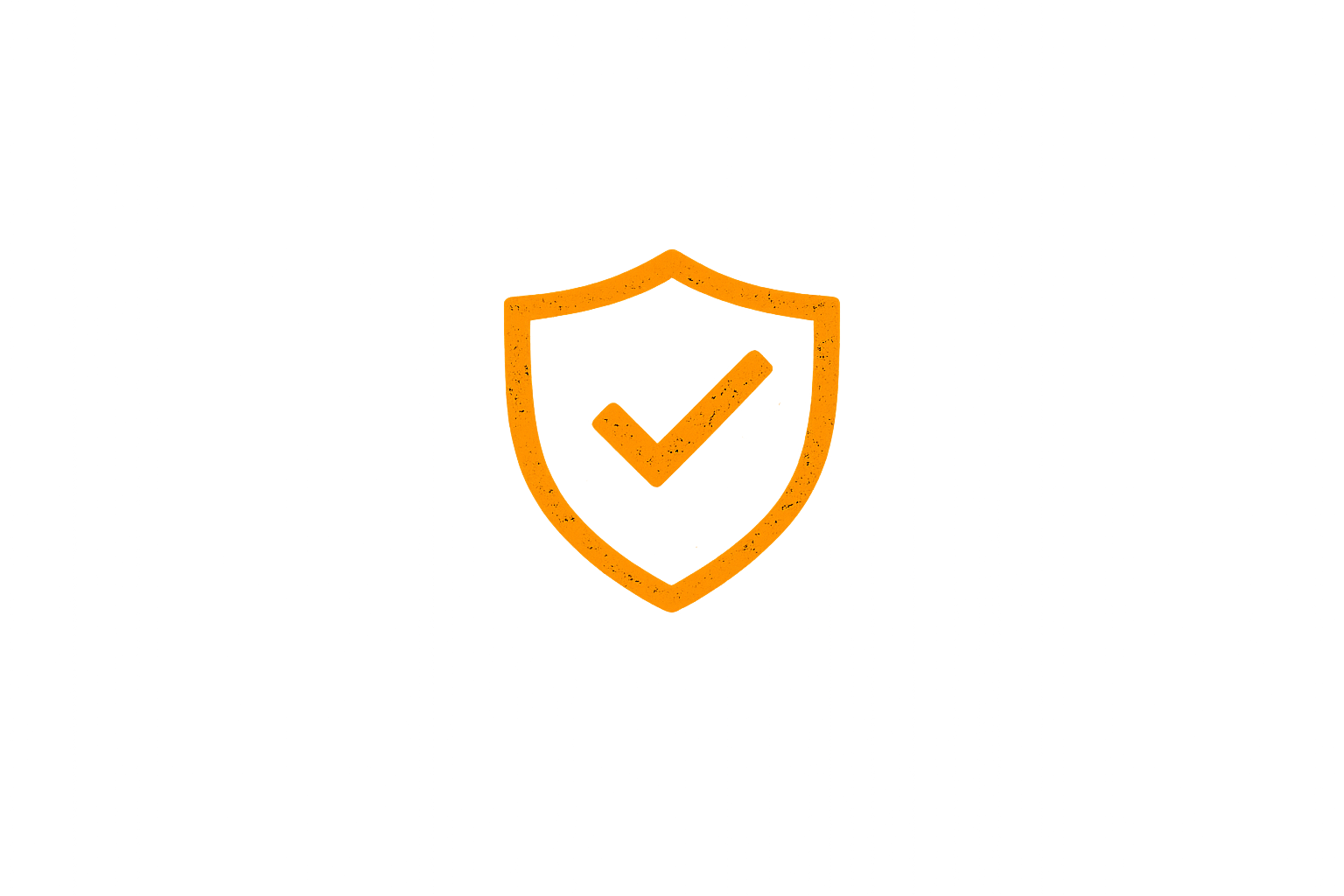 An orange shield icon with a checkmark inside set against a black background.