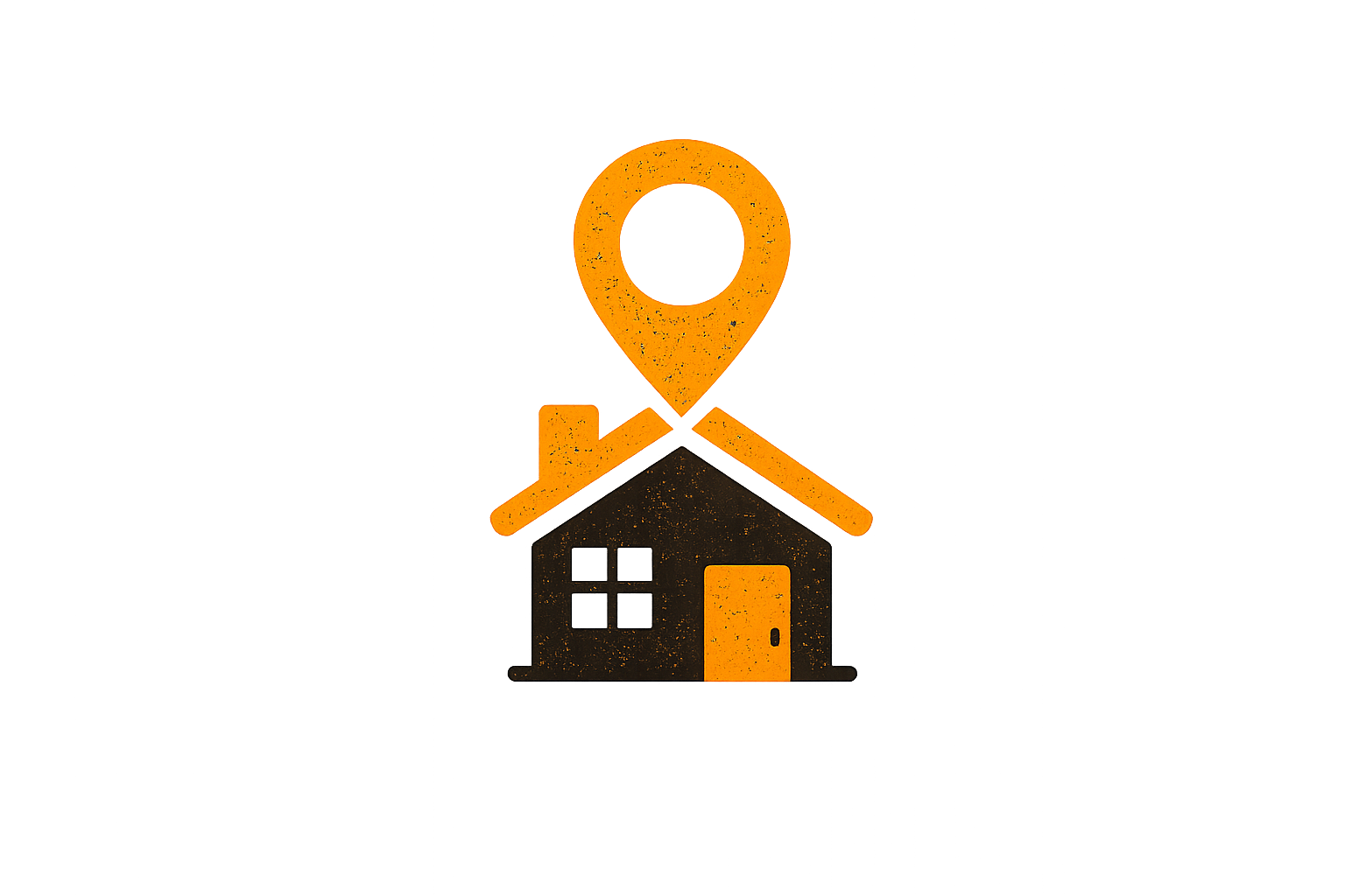 Icon of a house with a large location pin above it, symbolizing home or real estate location.