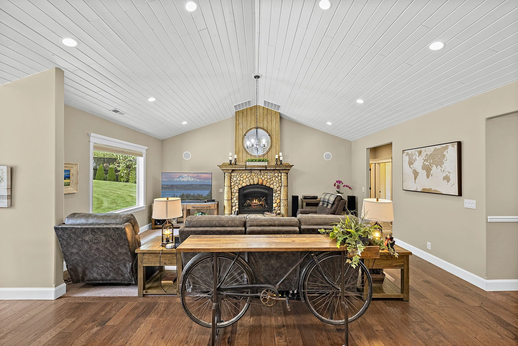 Living room of a luxury rural estate on more than one acre listed by Caitie Henselman in Olympia, Washington