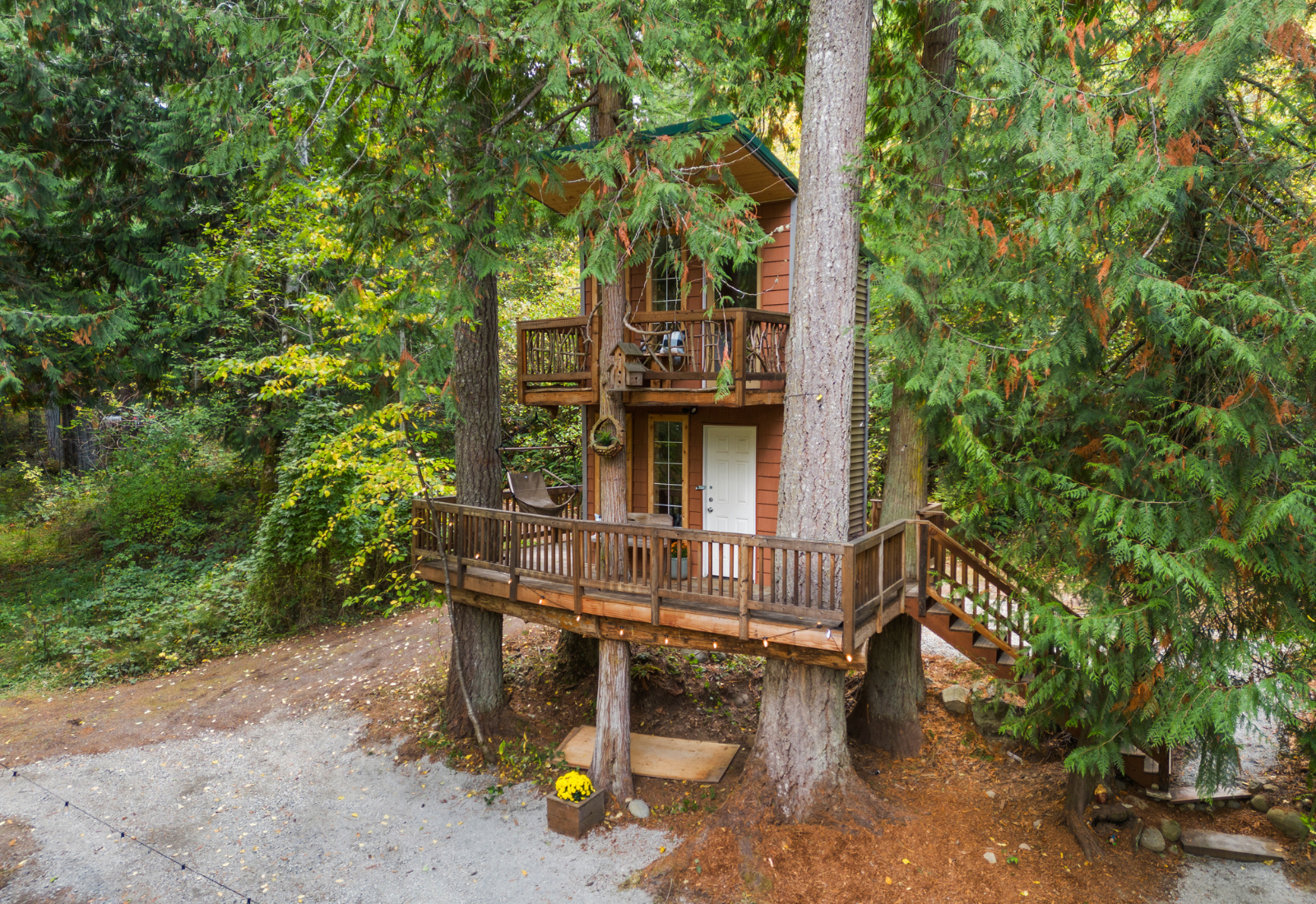 Treehouse on a one-acre riverfront property listed by Caitie Henselman in Rainier, Washington.