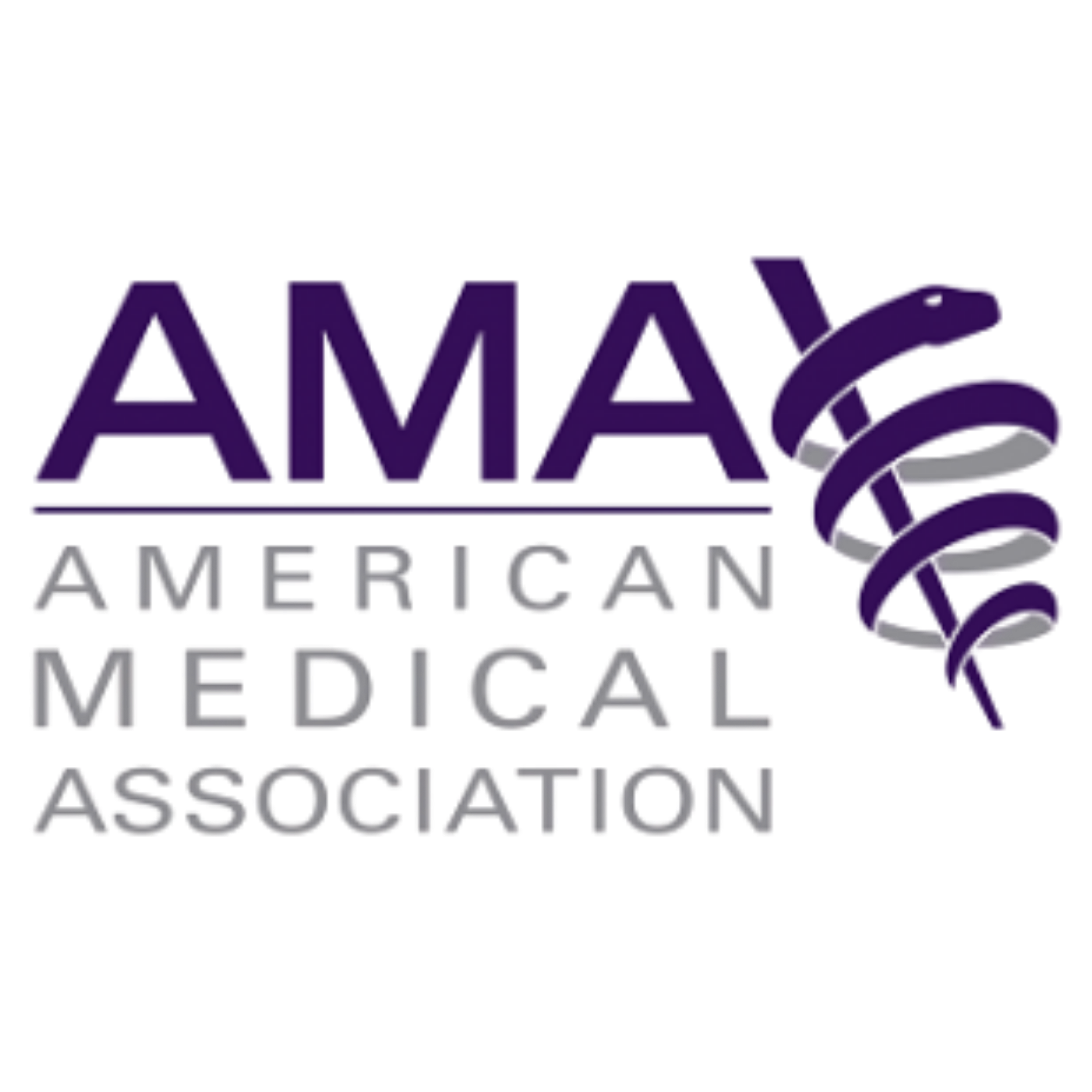 Logo of the American  Medical Association, with the word 'AMVA' in purple and 'American  Medical Association' written below in grey.