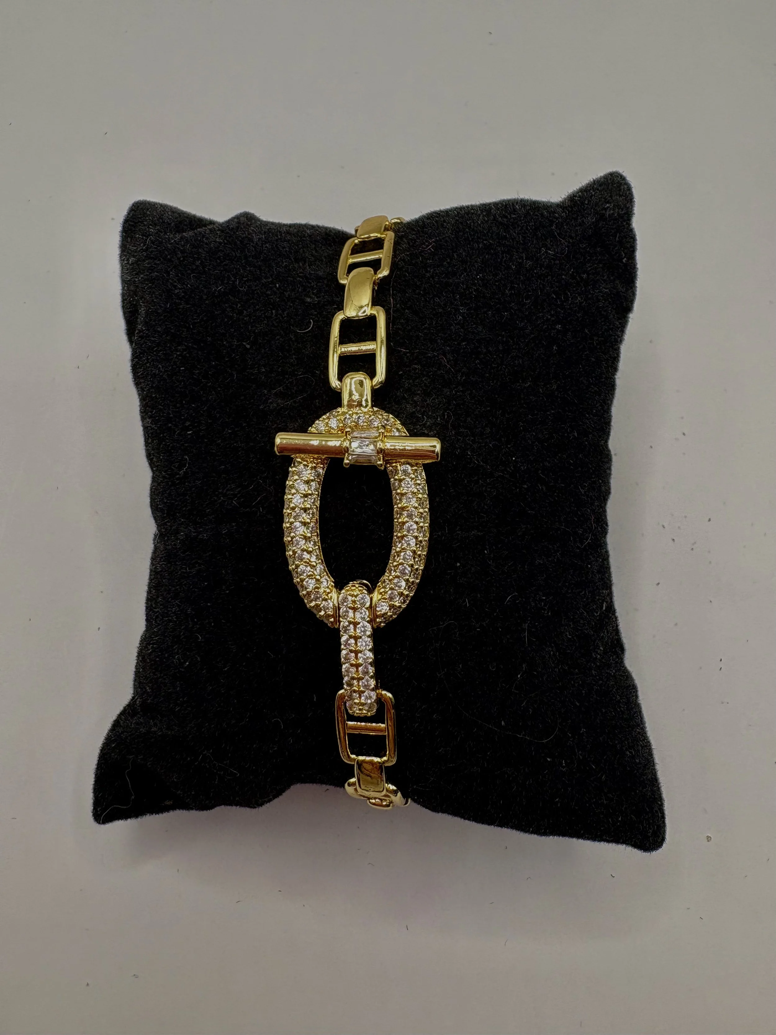Designer-Inspired Elegant Crystal-Studded Gold Bracelet