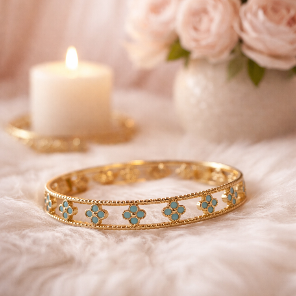 Designer-Inspired Floral Elegance Turquoise Bangle