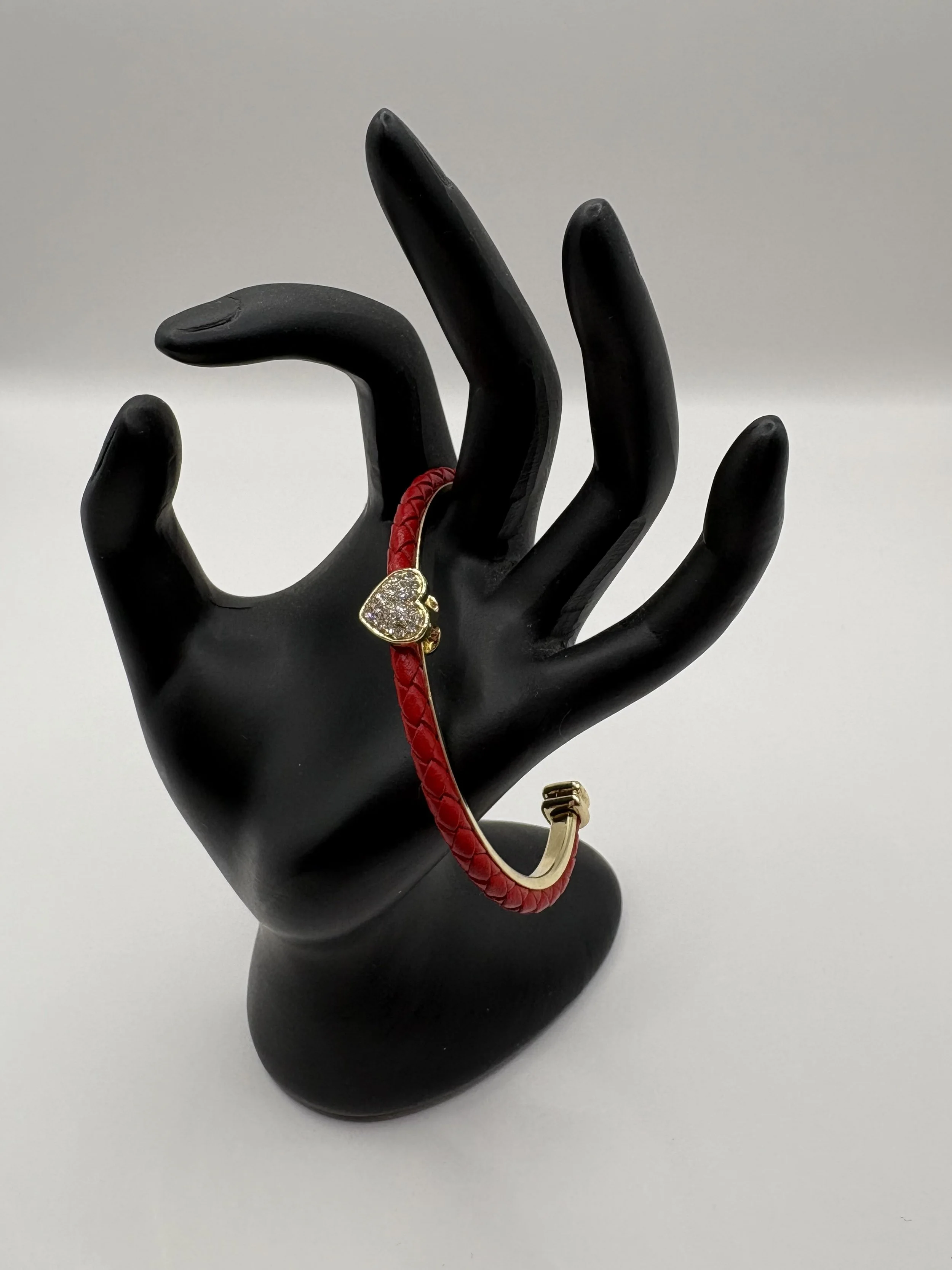 Red Leather Heart Cuff Bracelet