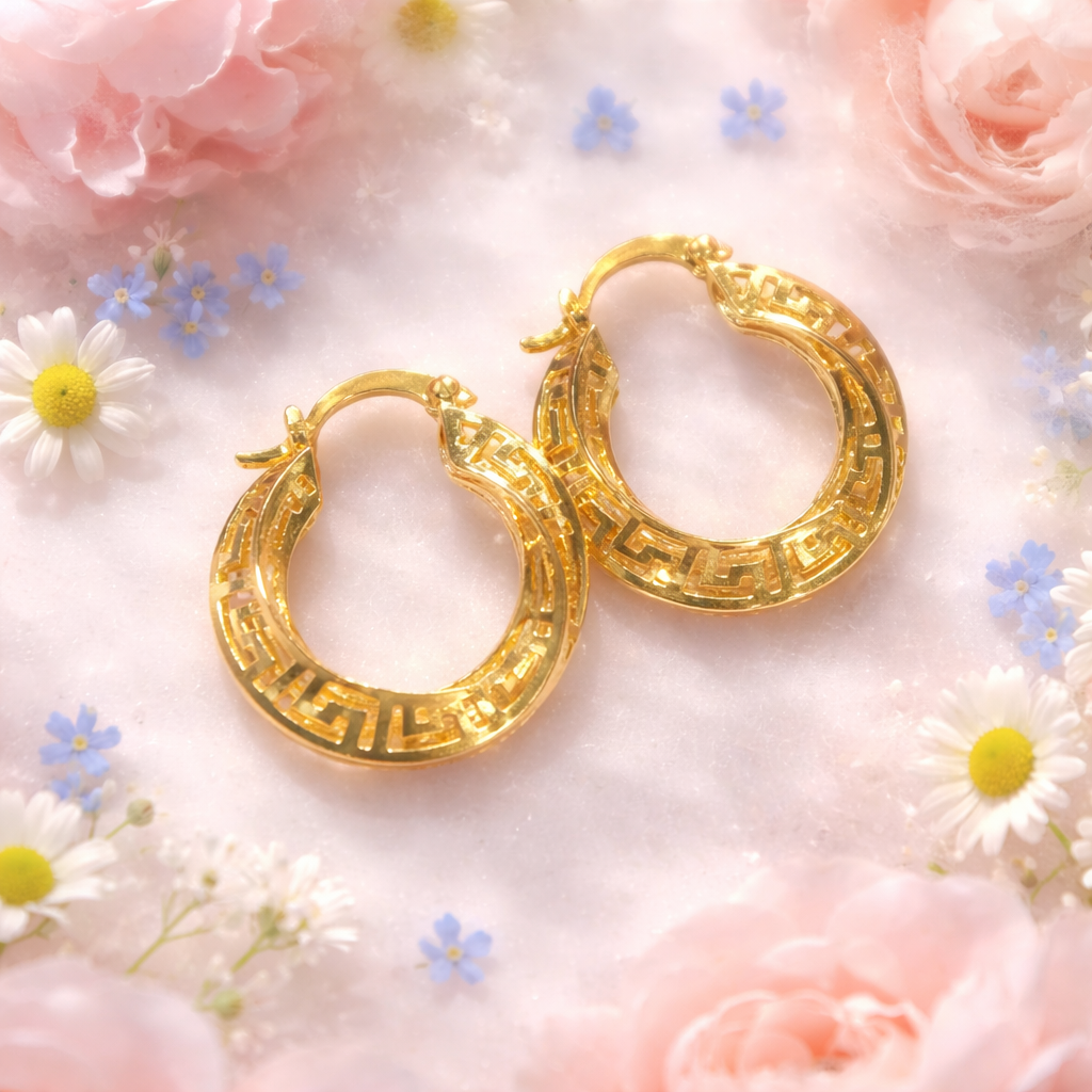 Greek Key Gold Hoop Earrings