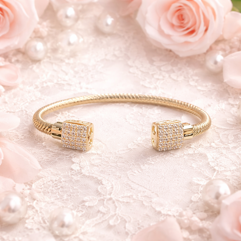 Designer-Inspired Crystal Elegance Gold-Filled Bangle