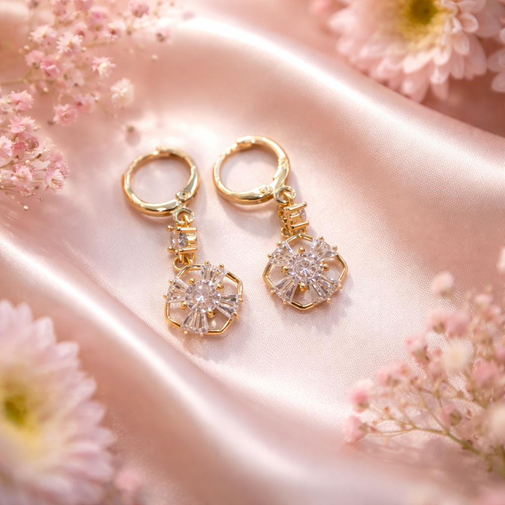 Floral Crystal Gold-Filled Earrings