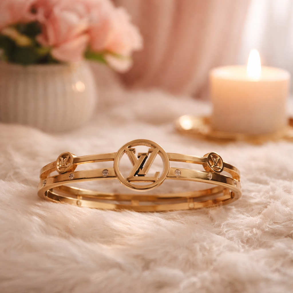 Luxurious Gold-Filled Designer Inspired Emblem Bangle