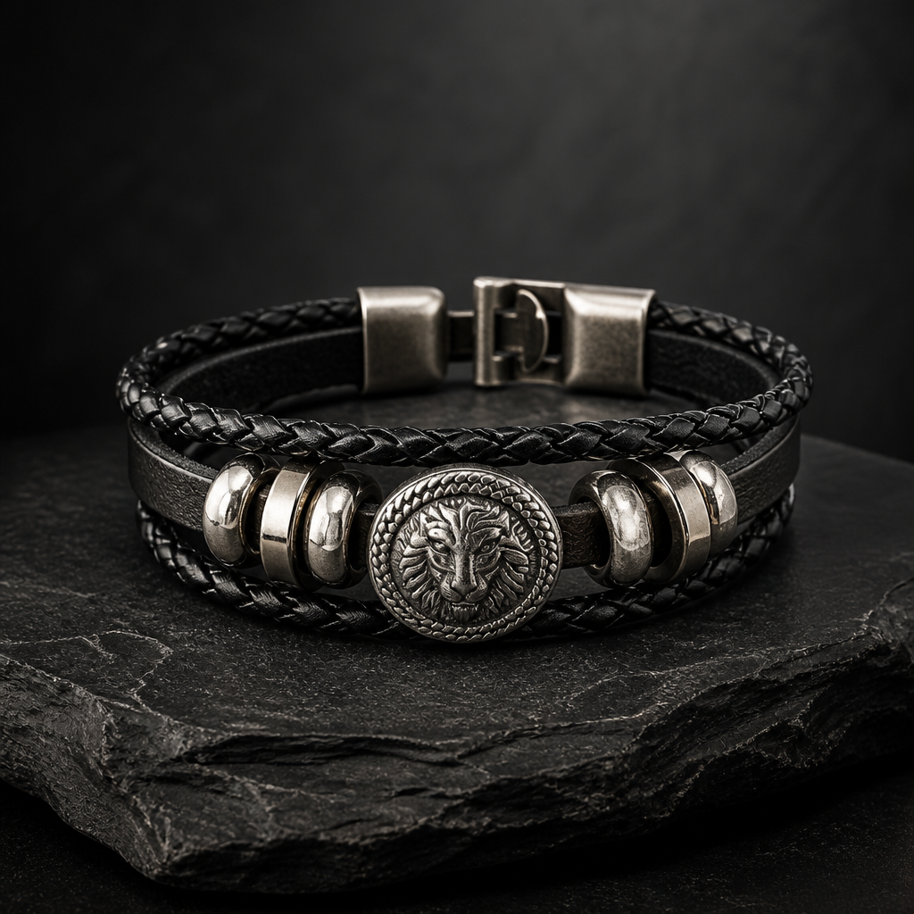 Lion Emblem Leather Bracelet