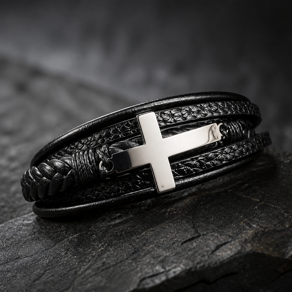 Leather Cross Bracelet