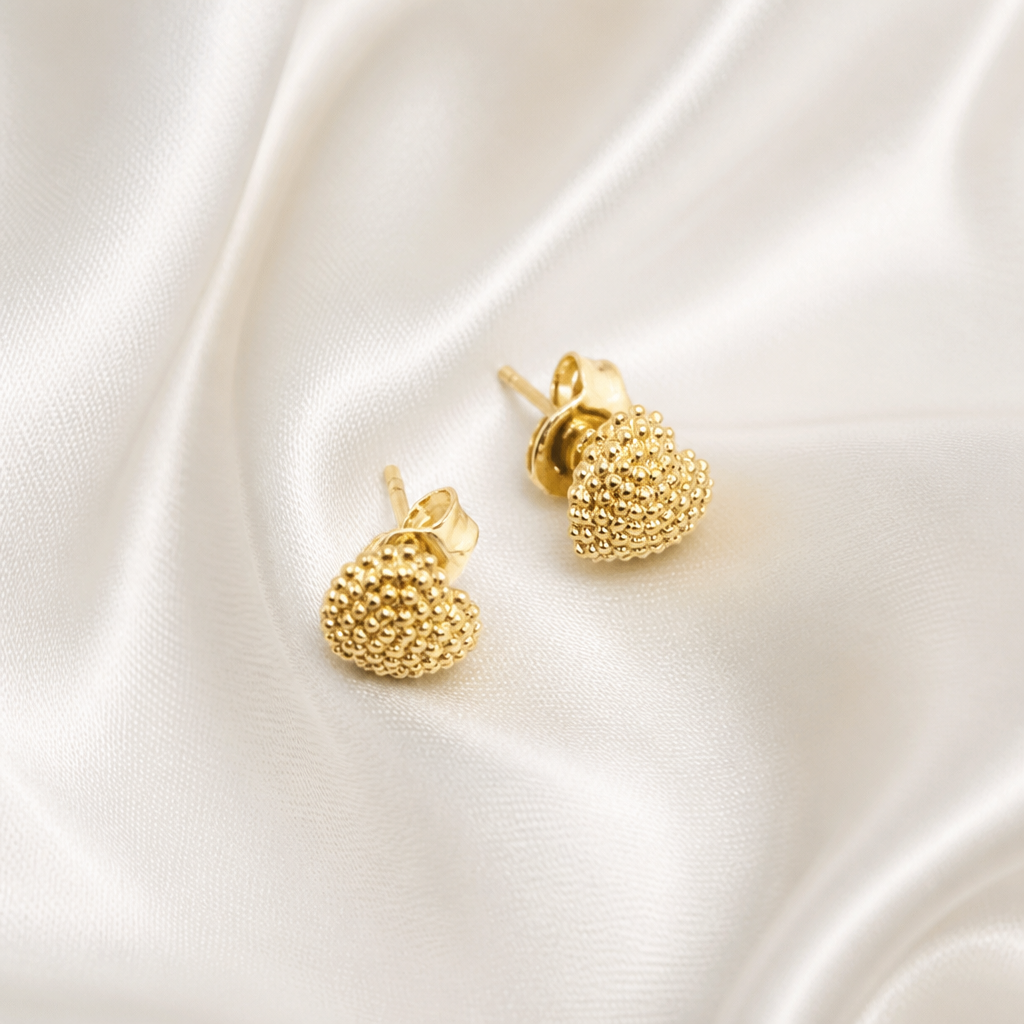 Gold Textured Heart Stud Earrings