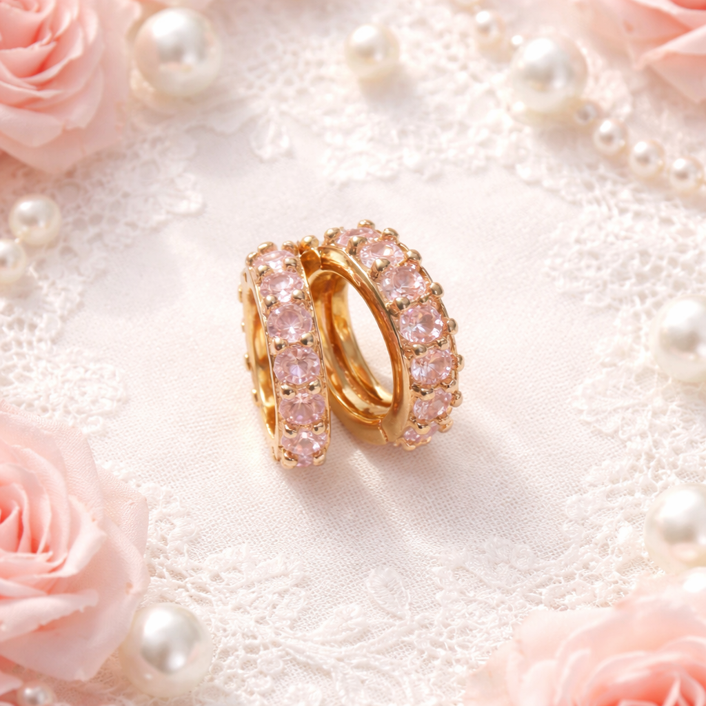 Pink Gemstone Gold-Filled Hoops