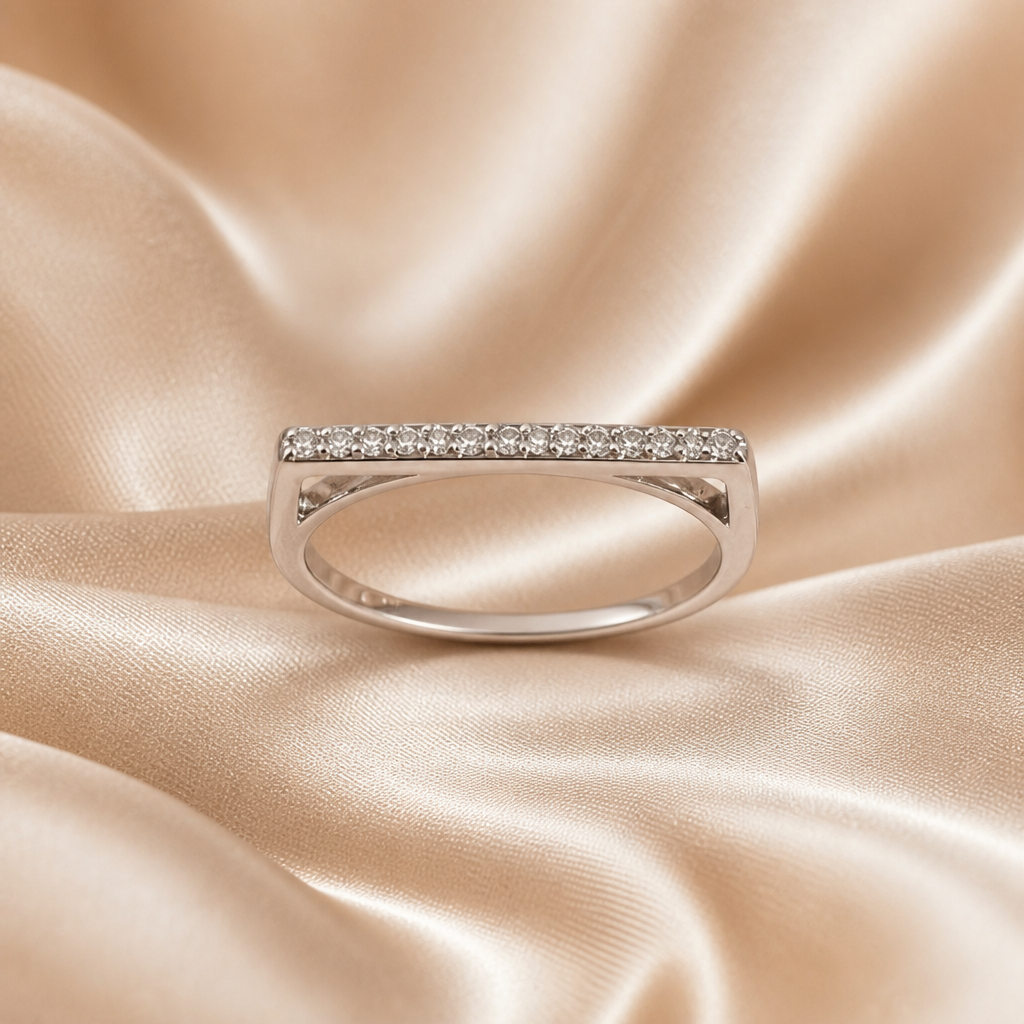 White Gold-Filled CZ Bar Ring