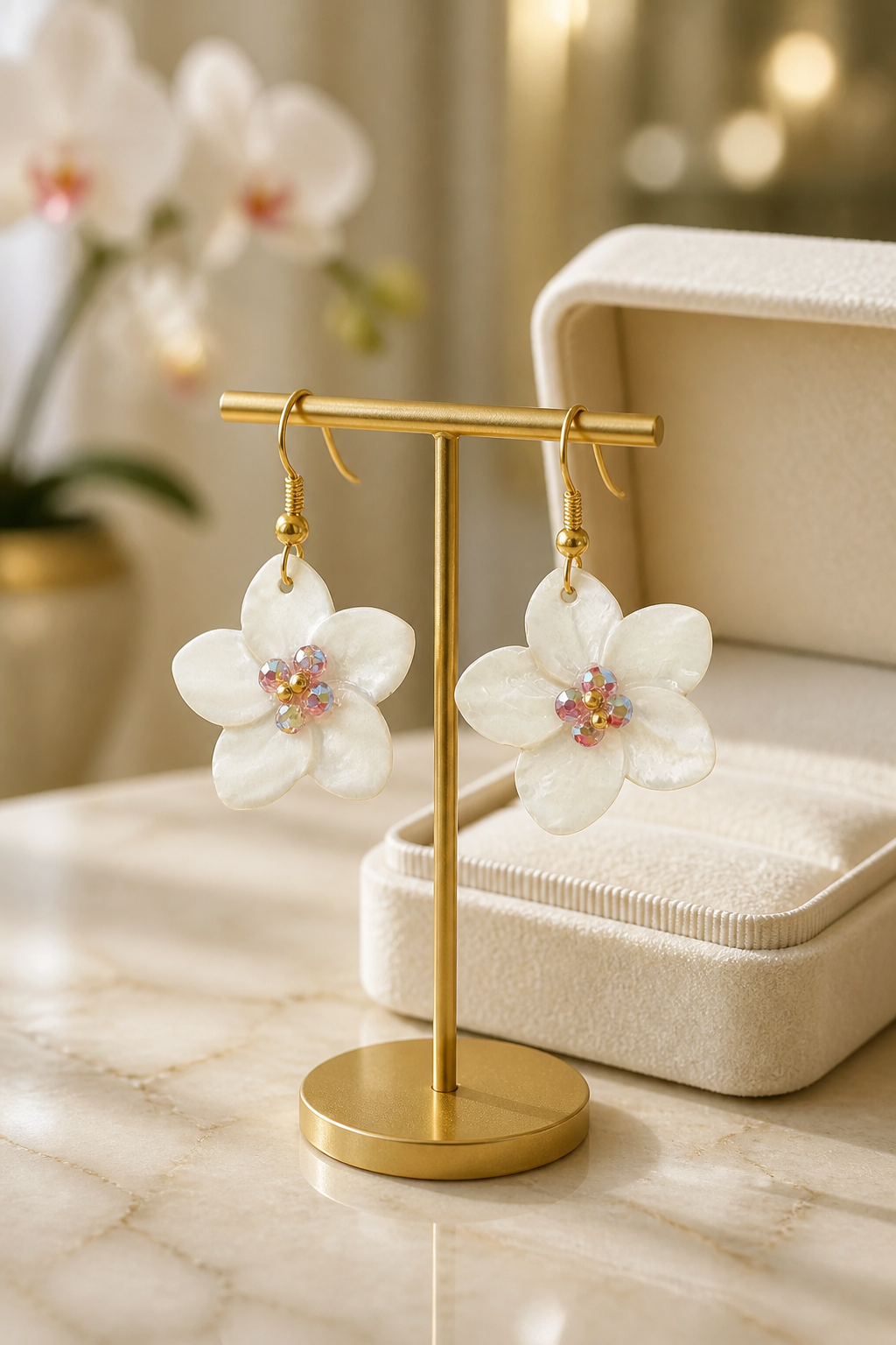 Floral Blossom Nacre Crystal Earrings