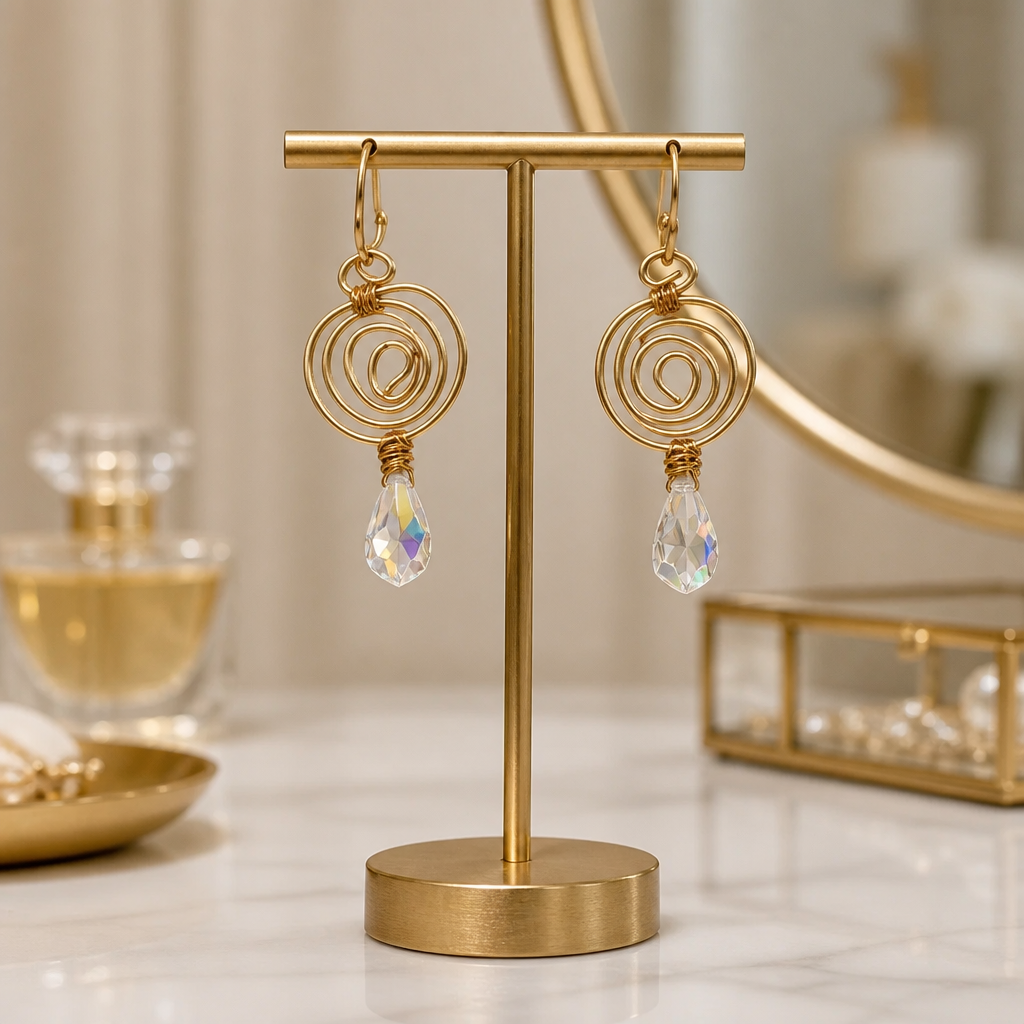 Spiral Crystal Teardrop Earrings