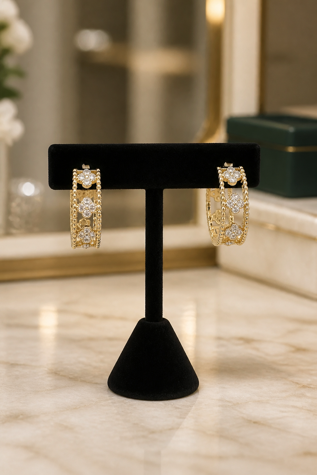 Designer-Inspired Crystal Gold Hoop Earrings