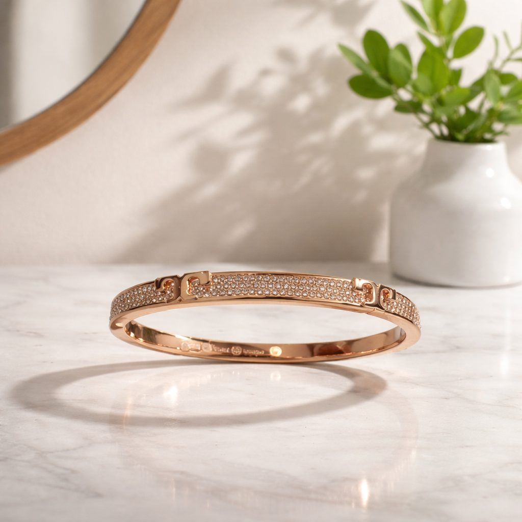 Designer-inspired Rose Gold Crystal Bangle Bracelet