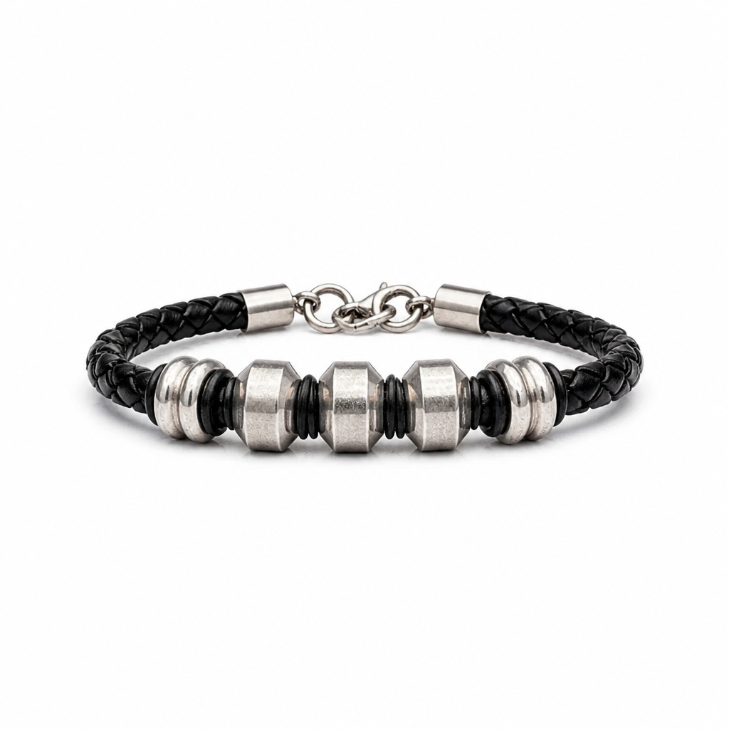 Men's Leather & Steel Bracelet