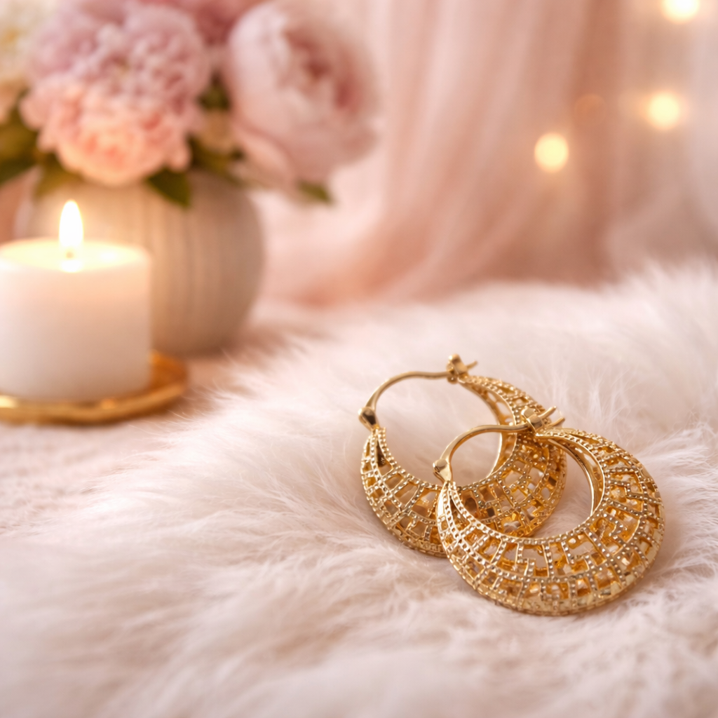 Luxurious Golden Filigree Hoop Earrings