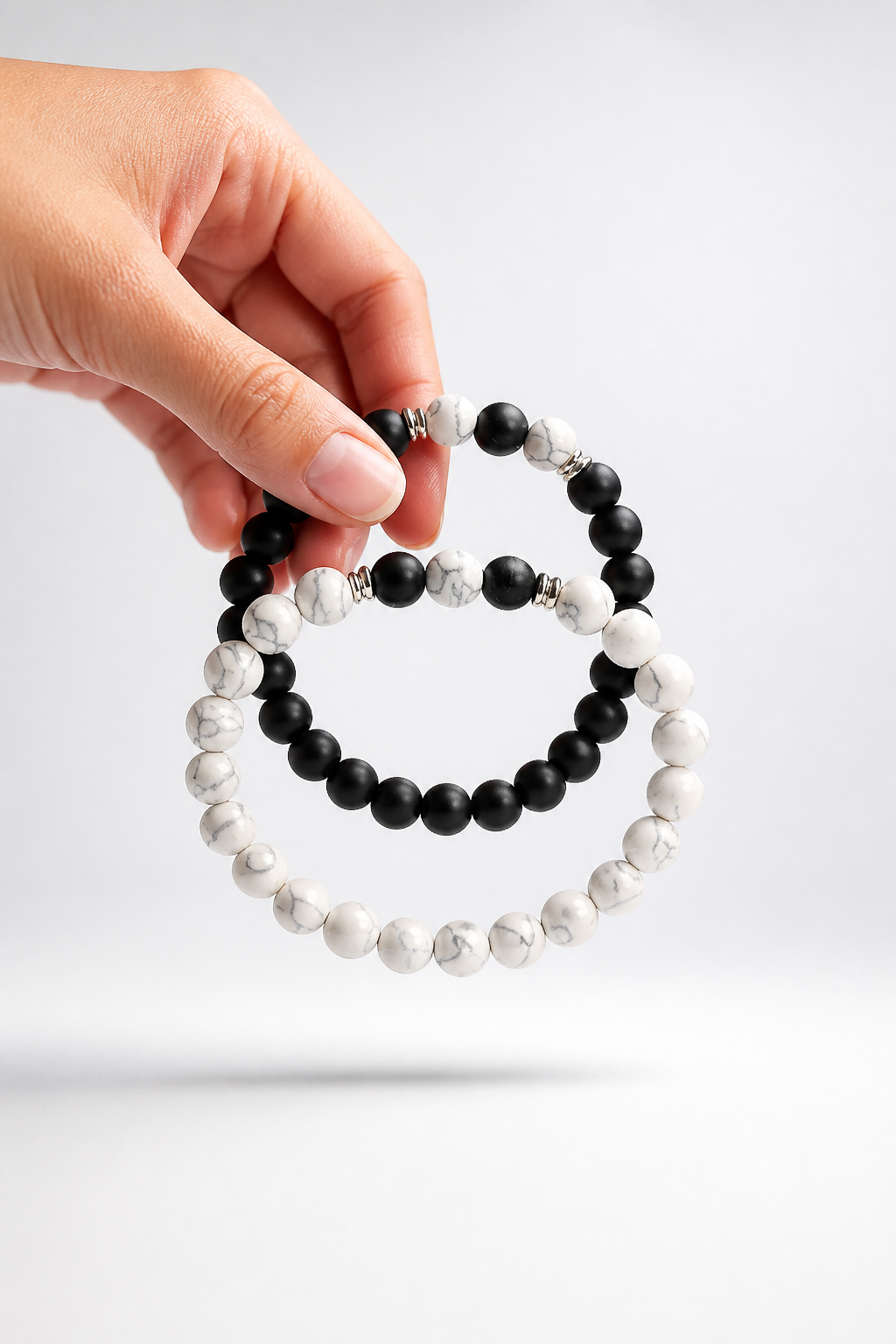 Black and White Marble Bead Bracelets Set