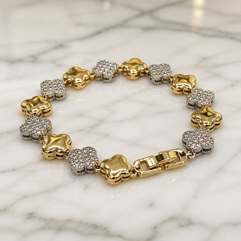 Gold & Crystal Clover Bracelet