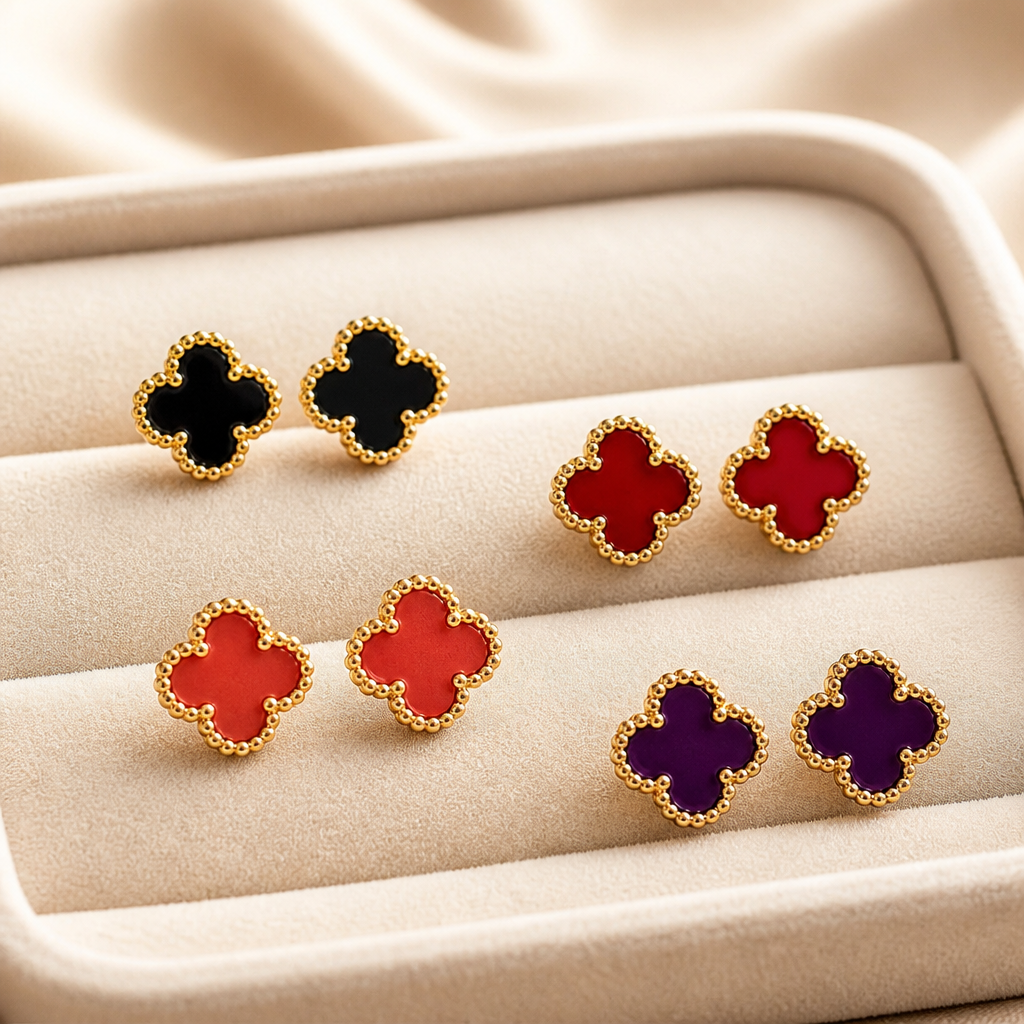 Designer-Inspired Gold-Filled Clover Earrings Set