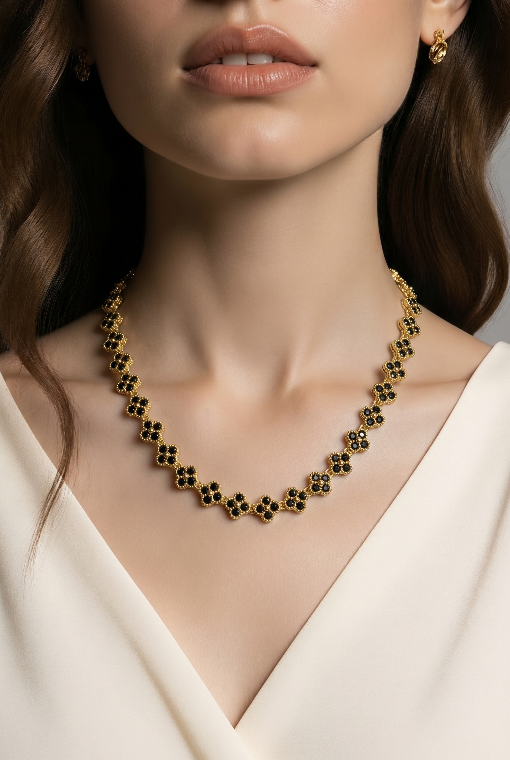 Elegant Designer-Inspired Black and Gold Floral Necklace