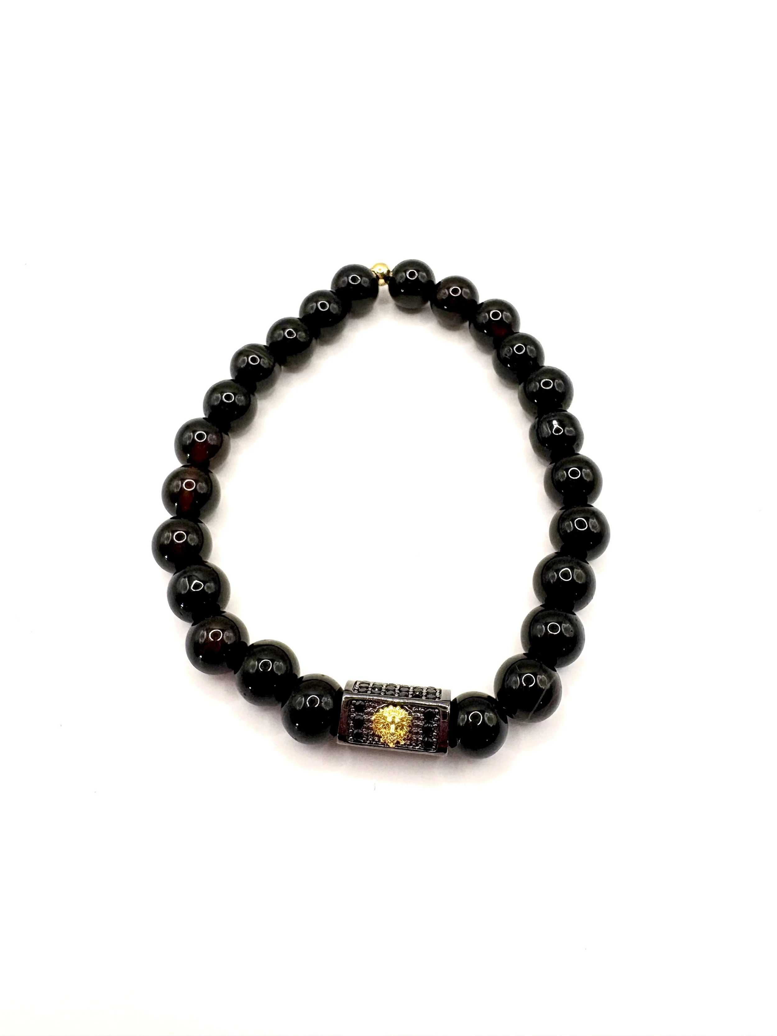Luxurious Black Beaded Bracelet with Gold Accent