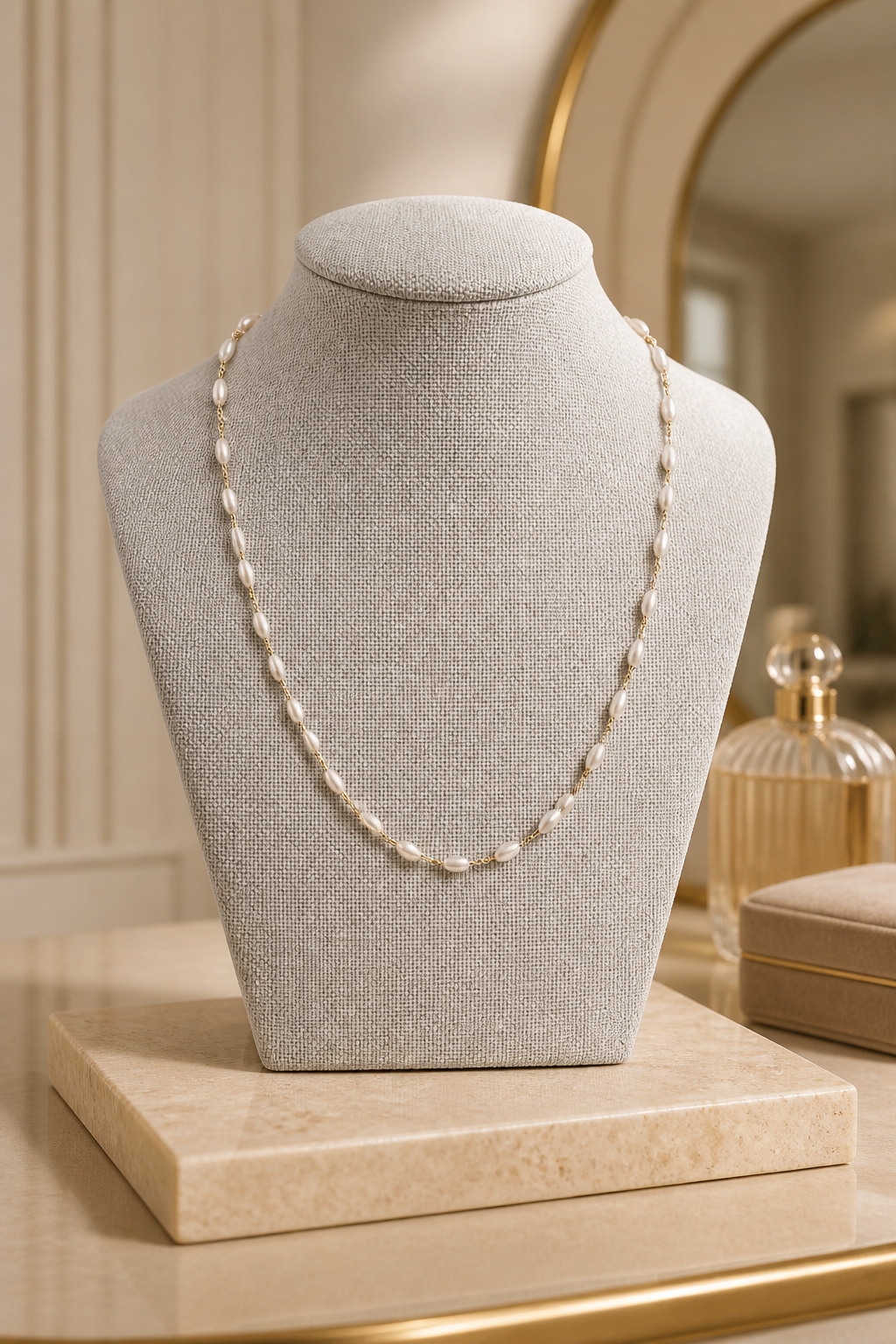 Freshwater Pearl & Gold Link Necklace