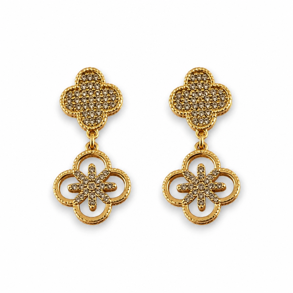 Designer-Inspired Gold-Filled Crystal Floral Drop Earrings