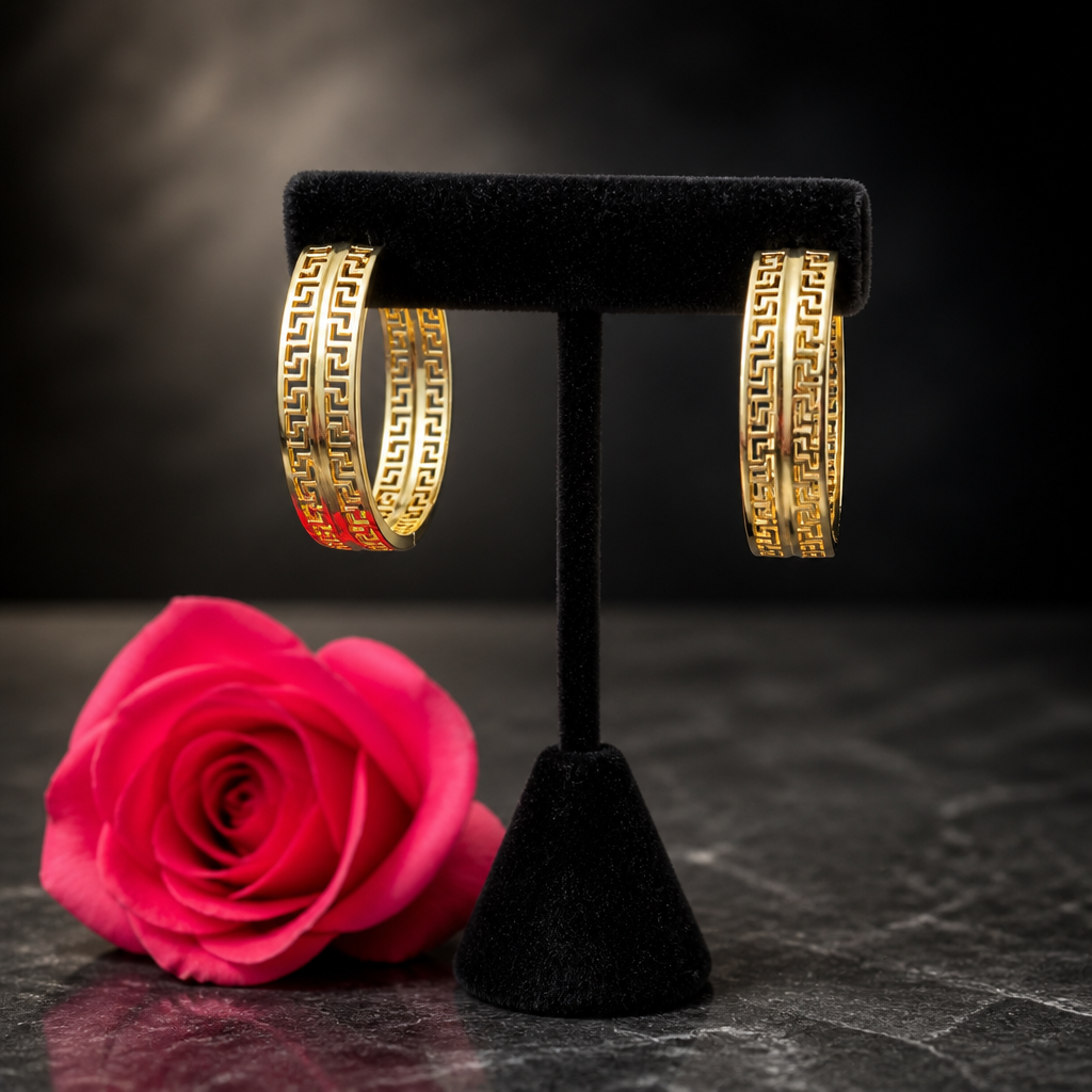 Greek Key Gold Hoop Earrings