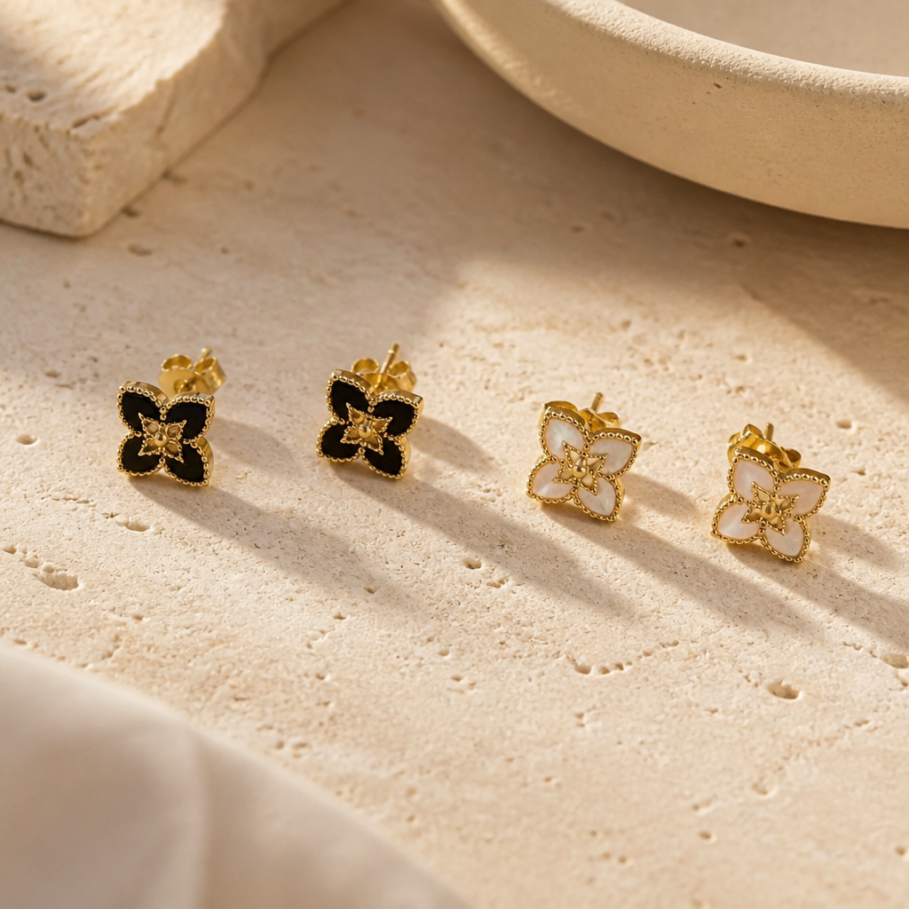Designer-Inspired Elegant Four-Petal Gold-Filled Stud Earrings