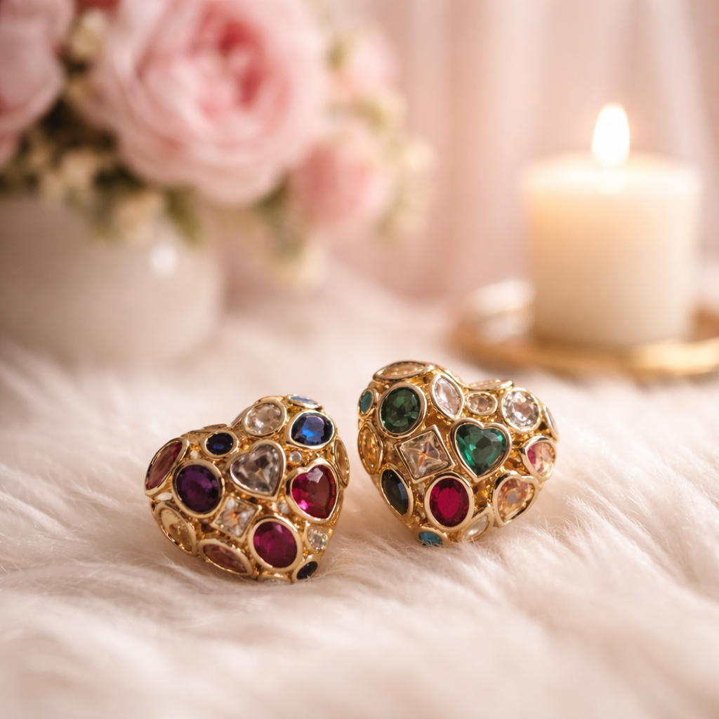 Multicolored Heart Gemstone Earrings